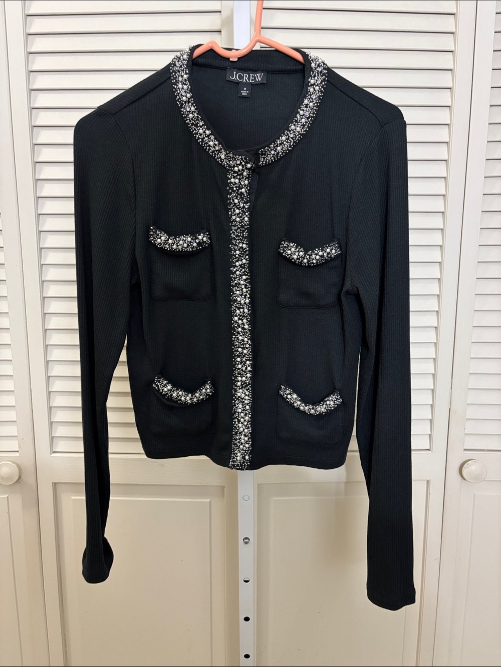 J. Crew Black Vintage Rib Lady Jacket with Jewel Trim Medium